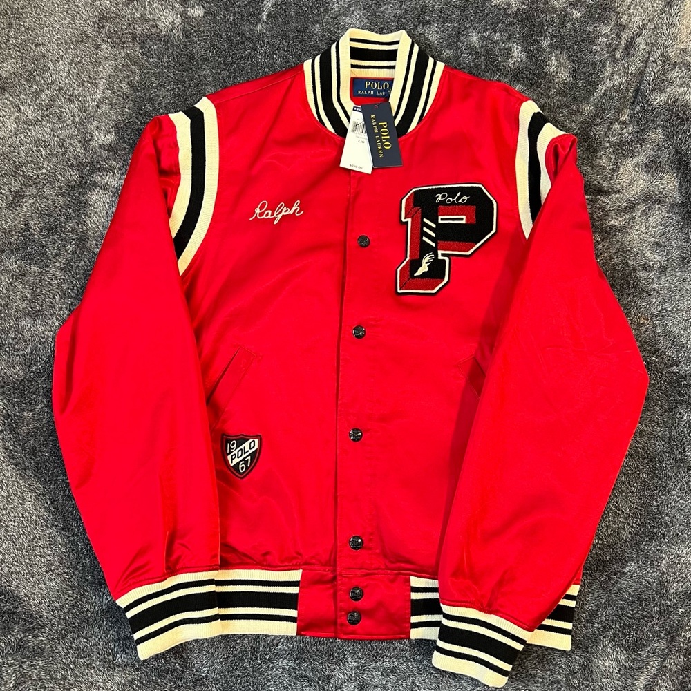 POLO RALPH LAUREN Red Satin Tiger Varsity Style Jacket 1967 Size L NWT